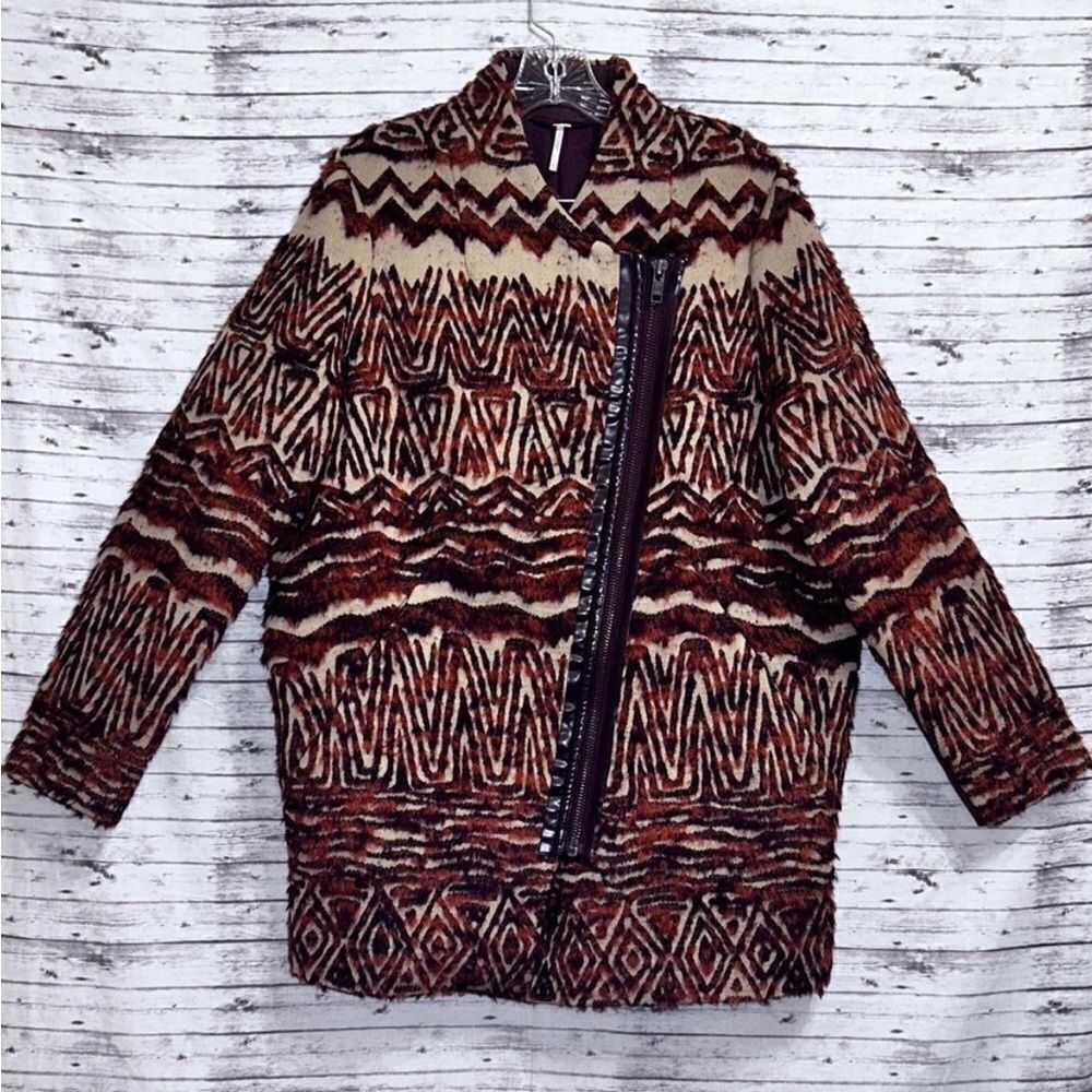 Free People Tribal Patterned Fauxfur Coat